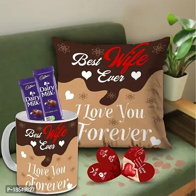 AWANI TRENDS Best Love Gift Hamper Set | Gift For Women's Day |Cushion Cover with Vacuum Packed Microfiber Filler (16 * 16 Inch)  Ceramic Mug | Greeting Card | Chocolate (Pack Of 5)