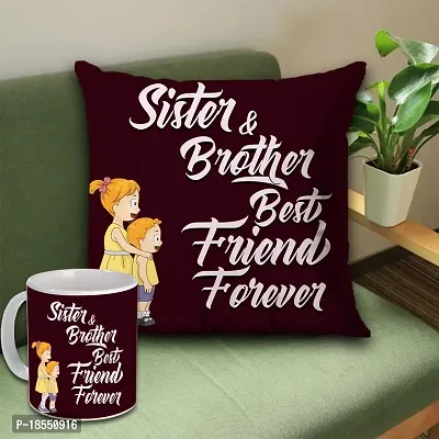 AWANI TRENDS Sweet Gifts for Sister | Combo Gift Set for Sister | Gift for Birthday, Anniversary, Rakhi| Sister  Brother Best Friend Forever Quoted Cushion, Ceramic Coffee Mug