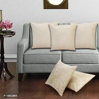 AWANI TRENDS Cushion Covers|Sofa Cushion Sofa Pillows for Home Decor Soft Velvet Fabric Cushion Cover Set of 5(16 x 16 Inch) (Light Cream)