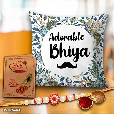 AWANI TRENDS Raksha Bandhan Gift | Rakhi?Gifts for Brother/Bhaiya/Bhai | Special Rakhi Gift | Birthday Combo Gift for Brother | Adorable Bhaiya Quoted Cushion, Greeting Card, Rakhi, Roli  Chawal-thumb0