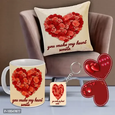 AWANI TRENDS Valentine Day Gift for Girlfriend Wife Husband Boyfriend Birthday Gift Anniversarry Gift Combo Coffee and Keychain Cushion Cover (16x16 inch) and Greeting Card 13