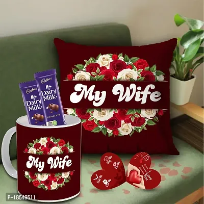 AWANI TRENDS Romantic Love Gift Hamper | Beautiful Gift Box | Birthday Anniversary or Special Romantic Day Gift Pack | My Wife Quoted Cushion Cover with Filler  Ceramic Mug| Greeting Card | Chocolate