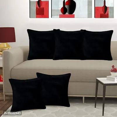 AWANI TRENDS Cushion Covers|Sofa Cushion Sofa Pillows for Home Decor Soft Velvet Fabric Cushion Cover Set of 5(16 x 16 Inch) (Black)