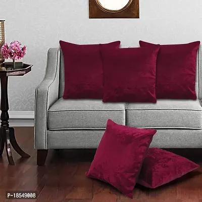 AWANI TRENDS Cushion Covers|Sofa Cushion Sofa Pillows for Home Decor Soft Velvet Fabric Cushion Cover Set of 5(16 x 16 Inch) (Red)-thumb0