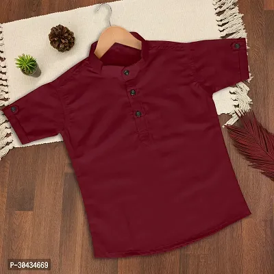 Kids Boys Short Kurta Cotton Blend Maroon-thumb0