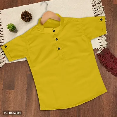 Kids Boys Short Kurta Cotton Blend Yellow-thumb0