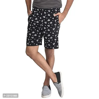 SDS Fashion Mens Soft Cotton Black Printed Shorts with 2 Pockets, Left Pocket with Chain, Elastic Waist Half Pants (Large)-thumb0