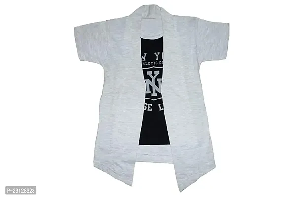 Boys Half Sleeve Cotton White Printed T-Shirt with Grey Jacket Shrug