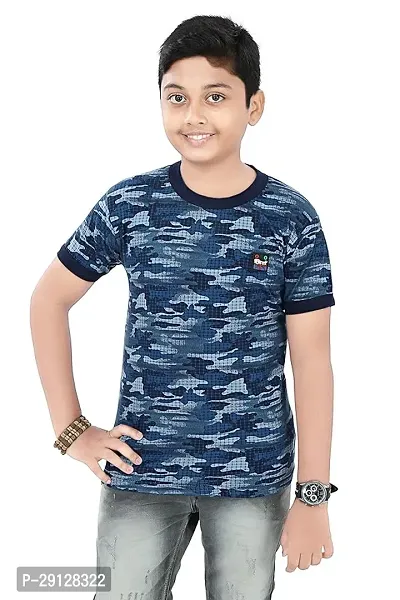 Stylish Blue Cotton Blend  Printed Tees for Boys-thumb0