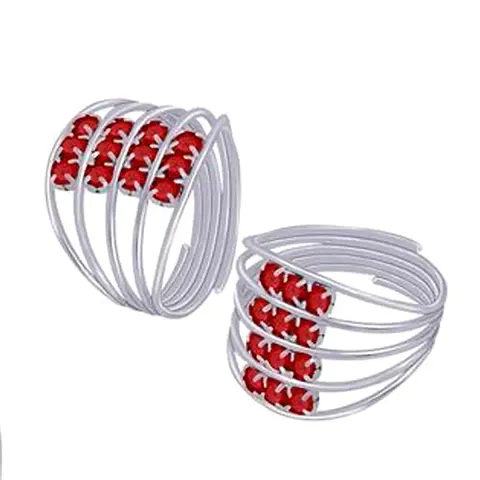 NM CREATION Stylish Bichhiya Adjustable Red Toe Ring Alloy Silver Plated Toe Ring