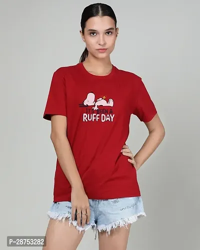 Stylish Red Cotton Printed Tshirt For Women