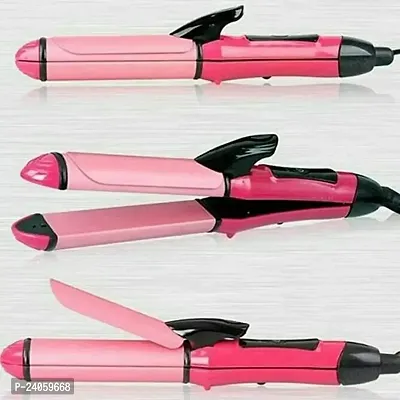 2 In 1 Hair Straightener And Curler With Ceramic Plate (Pink)-thumb0