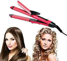 2 In 1 Hair Straightener And Curler With Ceramic Plate (Pink)-thumb1