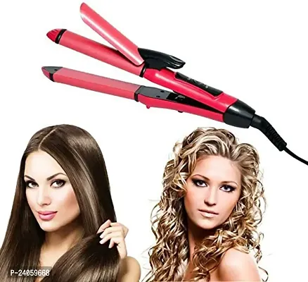 2 In 1 Hair Straightener And Curler With Ceramic Plate (Pink)-thumb2