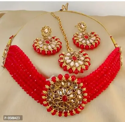 Stylish Choker Design Red Jewellery Set For Women-thumb0