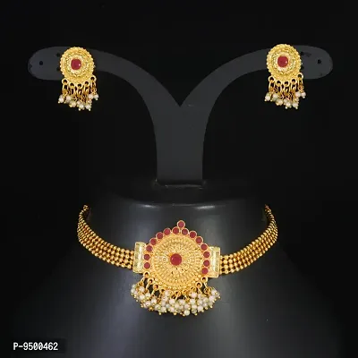 Stylish Choker Design Golden Jewellery Set For Women