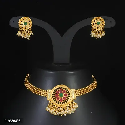 Stylish Choker Design Golden Jewellery Set For Women