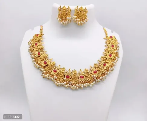 Traditional Maroon Alloy Necklace With Earrings Jewellery Set For Women-thumb0