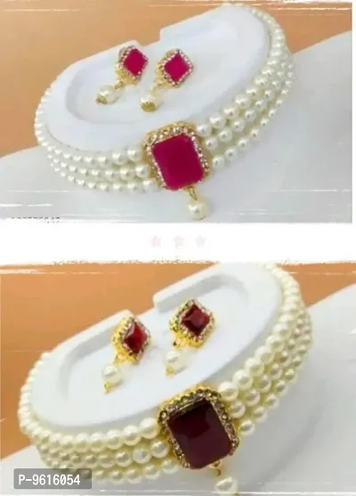 Sizzling Maroon Alloy Necklace With Earrings Jewellery Set Combo For Women Set Of 2