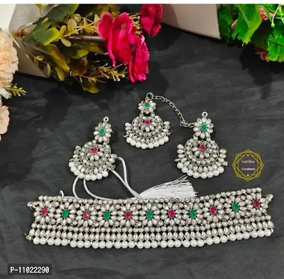 Elegant Silver Choker Jewellery Set For Women