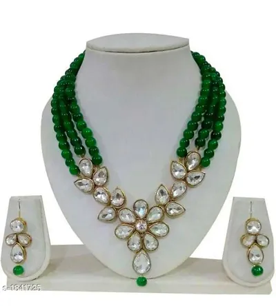 Beaded Crystal Kundan Necklace Jewellery Set