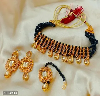 Black Alloy Necklace Set with Maangtikka