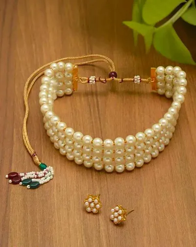 Designer Copper Pearl Choker Jewellery Set