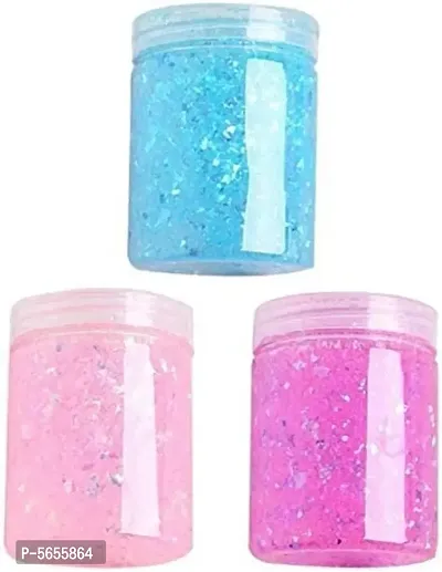 Soft Jar Slime Combo of Glitter Slime and Crystal Slime with Toy for Kids- Pack of 3 , Slime Clay-thumb0
