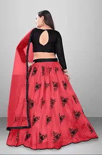 EMZO Women's Satin Solid Full Sleeve Semi-Stitched Lehenga, Choli  Dupatta Set - Size : Free Size [EMZ-1020-Light Red]-thumb1