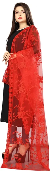 EMZO Women's Net Embroidered Woven Design Traditional Dupatta (EMZ-1003-Red)-thumb2