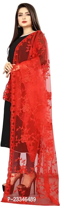 EMZO Women's Net Embroidered Woven Design Traditional Dupatta (EMZ-1003-Red)-thumb3