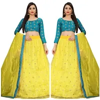 Stylish Yellow Satin  Lehenga Choli Set For Women-thumb1