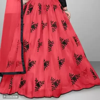 EMZO Women's Satin Solid Full Sleeve Semi-Stitched Lehenga, Choli  Dupatta Set - Size : Free Size [EMZ-1020-Light Red]-thumb3