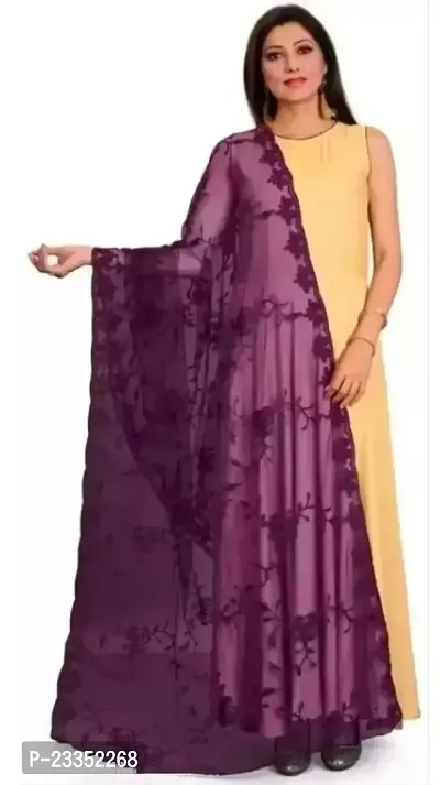 EMZO Women's Net Embroidered Woven Design Traditional Dupatta (EMZ-1005-Purple)