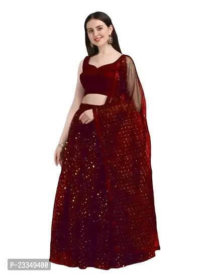 EMZO Women's Satin Solid Sleeveless Semi-Stitched Lehenga, Choli  Dupatta Set - Size : Free Size [EMZ-1032-Maroon]
