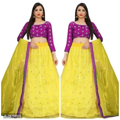 Stylish Yellow Satin  Lehenga Choli Set For Women