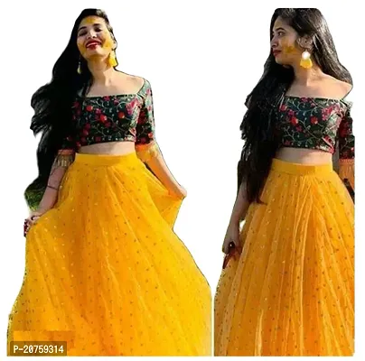Stylish Yellow Satin  Lehenga Choli Set For Women-thumb0