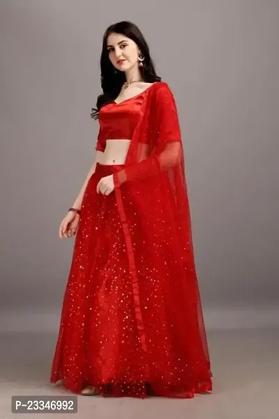 EMZO Women's Satin Solid Half Sleeve Semi-Stitched Lehenga, Choli  Dupatta Set - Size : Free Size [EMZ-1037-Red]-thumb2