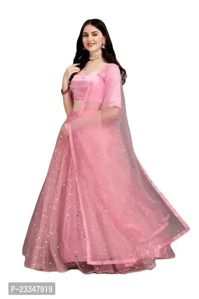 EMZO Women's Satin Solid Half Sleeve Semi-Stitched Lehenga, Choli  Dupatta Set - Size : Free Size [EMZ-1029-Baby Pink]