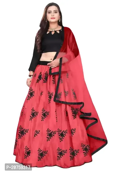 Stylish Red Satin  Lehenga Choli Set For Women