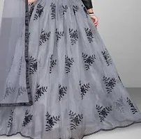 EMZO Women's Satin Solid Full Sleeve Semi-Stitched Lehenga, Choli  Dupatta Set - Size : Free Size [EMZ-1021-Grey]-thumb2