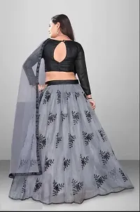 EMZO Women's Satin Solid Full Sleeve Semi-Stitched Lehenga, Choli  Dupatta Set - Size : Free Size [EMZ-1021-Grey]-thumb1