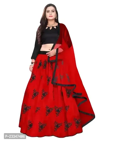 EMZO Women's Satin Solid Full Sleeve Semi-Stitched Lehenga, Choli  Dupatta Set - Size : Free Size [EMZ-1025-Red]