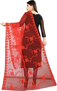 EMZO Women's Net Embroidered Woven Design Traditional Dupatta (EMZ-1003-Red)-thumb1