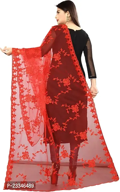 EMZO Women's Net Embroidered Woven Design Traditional Dupatta (EMZ-1003-Red)-thumb2