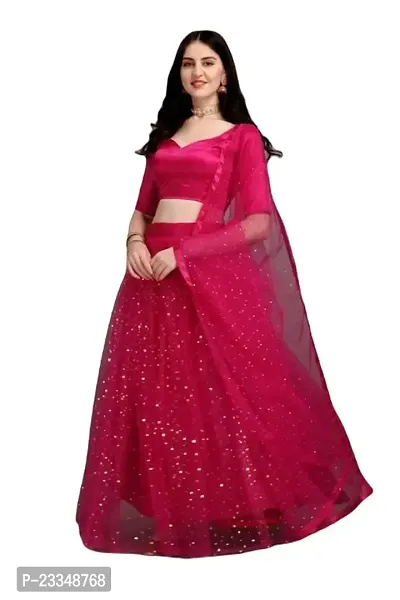 EMZO Women's Satin Solid Half Sleeve Semi-Stitched Lehenga, Choli  Dupatta Set - Size : Free Size [EMZ-1036-Pink]