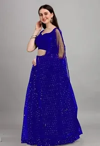 EMZO Women's Satin Solid Sleeveless Semi-Stitched Lehenga, Choli  Dupatta Set - Size : Free Size [EMZ-1031-Blue]-thumb1