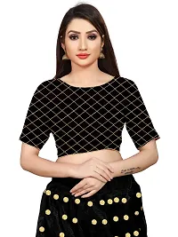 EMZO Women's Net Solid Half Sleeve Semi-Stitched Lehenga, Choli  Dupatta Set - Size : Free Size [EMZ-1002-Black]-thumb2