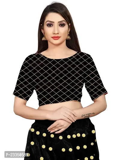 EMZO Women's Net Solid Half Sleeve Semi-Stitched Lehenga, Choli  Dupatta Set - Size : Free Size [EMZ-1002-Black]-thumb3