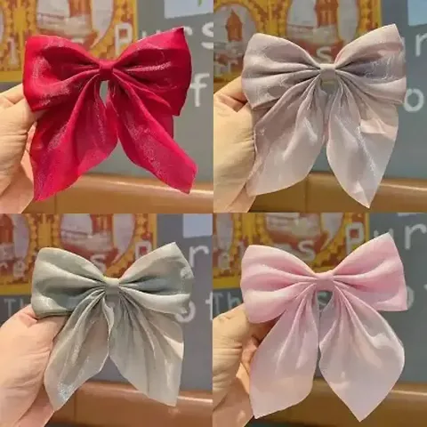 BBY2YNG 4 Piece Shimmer Satin Hair Bows for Girls Silk-Stylish hair clips